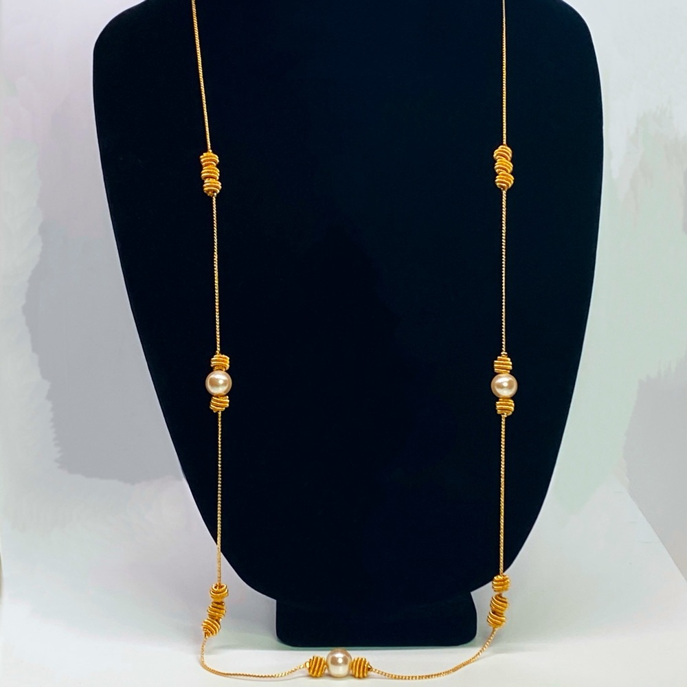 Gold Tone BeeHive Beading/Faux Pearl Opera Length
